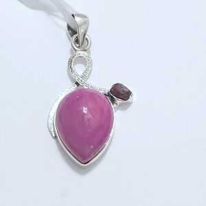 Genuine Pink Botswana Agate And Tourmaline Rough Pendant